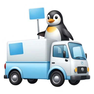 Camion blanc avec fiche bleu clair et pinguoin dessus sticker