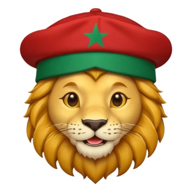 Cute lion emoji face wearing a hat with same flag morocco sticker