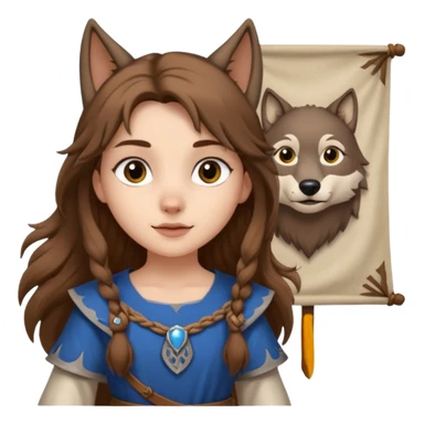 Medieval wolf girl holding a banner that say #Wolf99 sticker