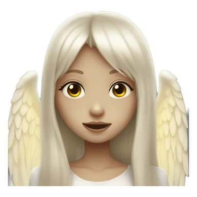a ghost girl kinda look alike an angel with long dark blond hair and side bangs, her eyes are gold sticker