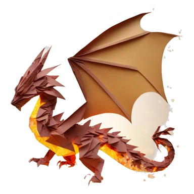 Charred flaming fiery Beige Origami dragon made of newspapers on fire letters on fire burnt paper surrounded by fairy lights swirls covered in dried flowers bokeh floral flowers fire flames sticker