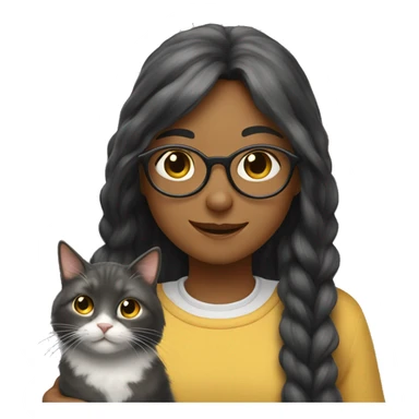 A long-haired girl with round glasses is petting a cat. sticker