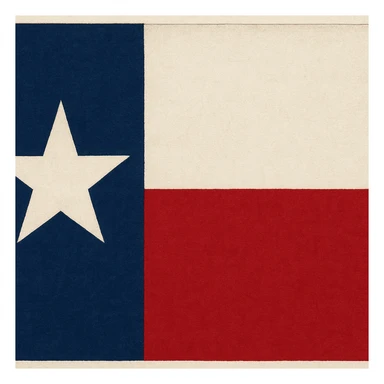 Texas state flag, rectangular shape, blue vertical stripe with white star on the left, horizontal white and red stripes on the right sticker