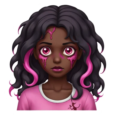 Garota zumbi, cabelo preto grande ondulado, apenas uma mecha rosa no lado esquerdo  sticker