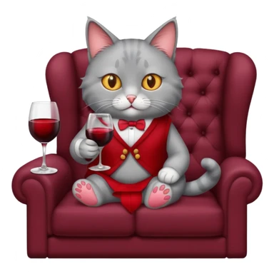 gray Cat sitting On A Couch holding Wine sticker