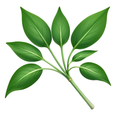 single sprig or small cluster of wild garlic leaves with smooth, elongated, lance-shaped blades, rich vibrant green color, soft central veins, fresh slightly glossy surface, gently arching from slender stems, no roots, no soil, no extras, apple emoji style, soft lighting, subtle shadows, emoji scale sticker