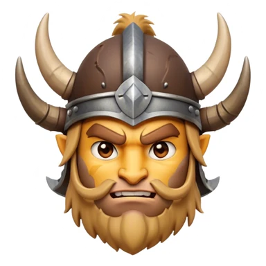 Clash of Clans aesthetic friendly Barbarian Portrait Emoji, Poised and bold with a rugged yet cartoonish build in tattered furs and a horned helmet, his face rendered in a natural skin tone (not yellow), expressive bright eyes and a confident smirk, Simplified yet dynamic features, highly detailed, glowing with a vivid, adventurous aura, high shine, heroic and spirited, stylized with an air of medieval warrior charm, focused and energetic, soft glowing outline, capturing the essence of a fearless barbarian adventurer ready to lead his clan with spirited valor! sticker