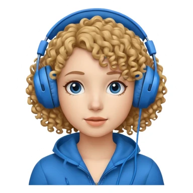 A girl with curly hair listening to music with blue headphones sticker