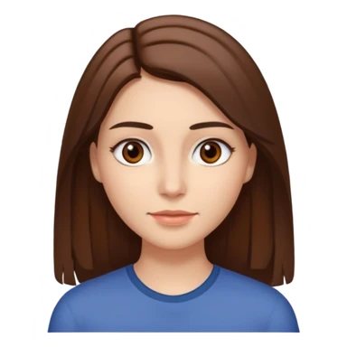woman with straight brown hair down to her chest middle part brown eyes and eyebrows and slight smile sticker