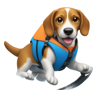 Beagle on water skis  sticker