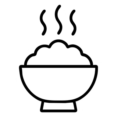 A clean outlined icon of a bowl with orange rice and steam rising sticker