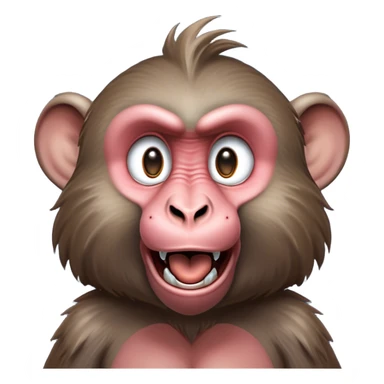Cinematic Comical Baboon Portrait Emoji, Head tilted dramatically with an exaggeratedly amused expression, featuring a strikingly textured Fur of deep browns with wide, expressive eyes filled with playful disbelief, Simplified yet hilariously expressive features, highly detailed, glowing with a slightly sassy glow, high shine, dramatic yet playful, stylized with an air of cheeky mischief, bright and endearing, soft glowing outline, capturing the essence of a spirited and over-the-top baboon, so meme-worthy it feels like it could chatter its way into internet fame instantly! sticker