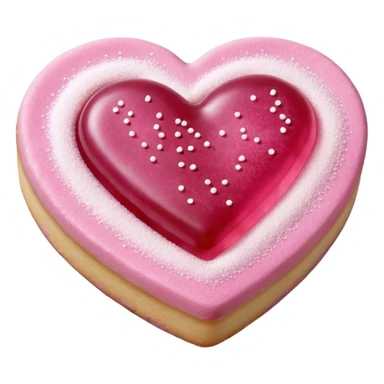 Realistic shortbread cookie in the shape of a heart with pink jelly middle filling and sprinkled powder sugar on top. sticker