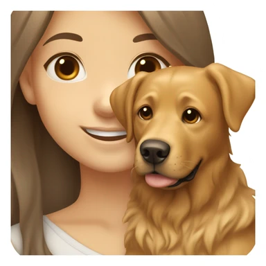 Smiling girl with long brown hair and a shaggy golden Labrador dog with brown eyes sticker