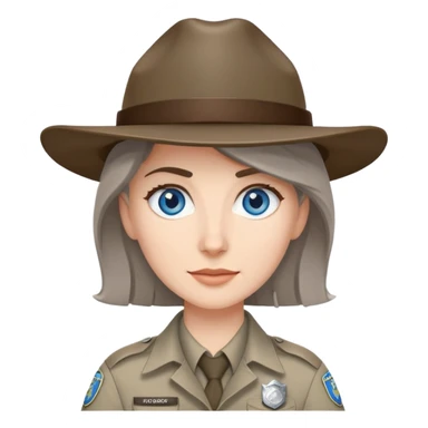 white woman park ranger with blue eyes and brown and gray hair sticker