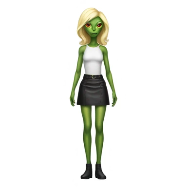 reptilian alien woman, blonde, in blck leather mini skirt, full body sticker