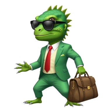 capitalist iguana banker godfather with black sunglasses breakdance with bag sticker