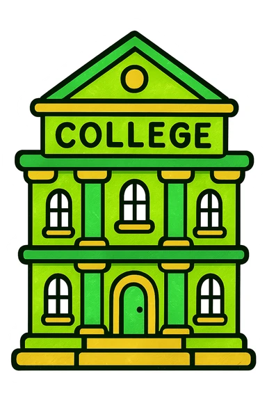 college building, classic look, green gold and white color scheme, elegant lines, decorative details sticker