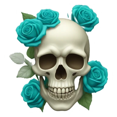 Skull with several teal teal roses on top left sticker