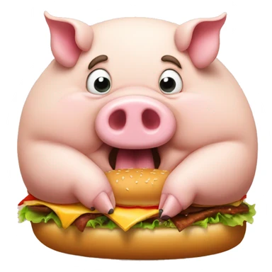 Really fat pig eating a hamburger sticker