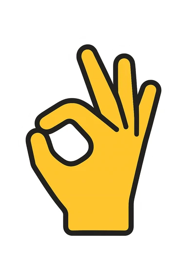 hand making the 'OK' gesture, color outline icon style, yellow color sticker
