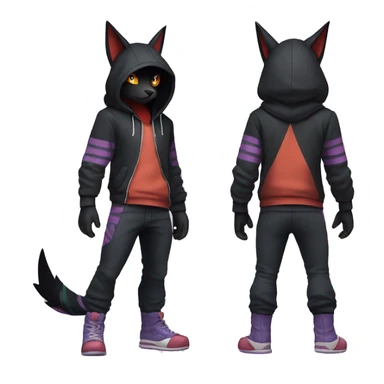 Cool Anthro Black Noibat-Quilava-Litten-Pokémon with edgy stripes and a hoodie Full Body sticker