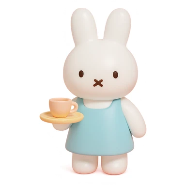 white bunny in apron holding tea tray, vinyl figure style sticker