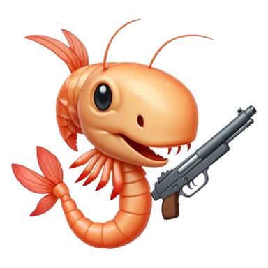 a shirmp with a face with a gun  sticker