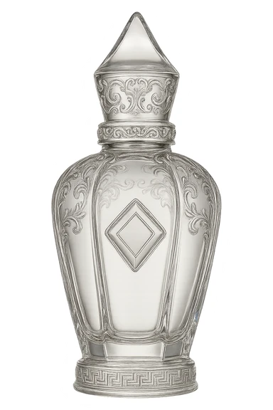 Refine this perfume bottle to closely resemble the shape and ornate details of Xerjoff's 'La Capitale' fragrance bottle, keeping the style elegant and luxurious, with no characters or text, and a transparent background. sticker