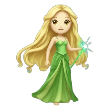 Complete Fairy with long blond hair and green long dress with wand in her hand sticker