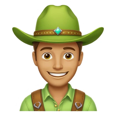 Cowboy face with a large lime green hat and a grin sticker