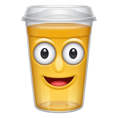 drink in a platic cup, the cup has eyes and mouth sticker