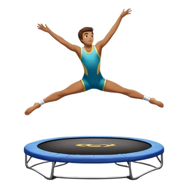 An athletic person soaring high above a trampoline, executing an acrobatic flip with perfect form. The scene captures motion and energy, with a dynamic pose, stretched limbs, and a focused expression. The background suggests a professional trampoline arena with safety padding. sticker