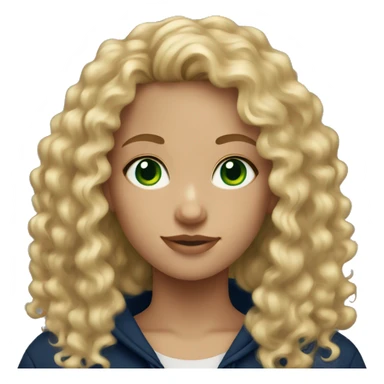 Blonde curly hair girl with green eyes and navy blue hoodie sticker