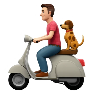man and his pet dog riding a vespa sticker