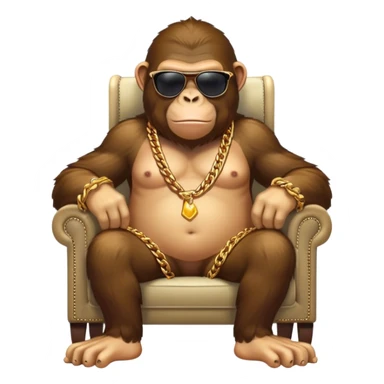 ape with big golden chain on the neck wearing sunglasses sitting in the armchair full height sticker