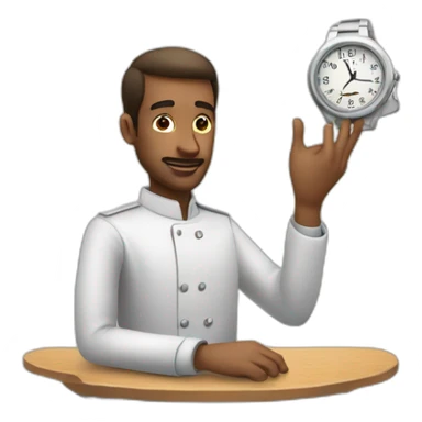 Man setting on resturent seeing watch in our hand sticker