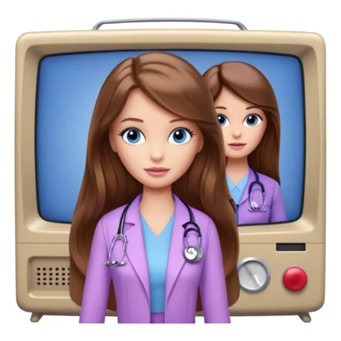beautiful barbie girl with long brown hair, blue eyes and wearing light purple clothes watching tv show doctor who sticker