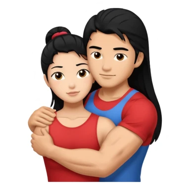 muscle Asian Man black hair hugging girl with black hair sticker