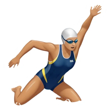 An icon featuring a swimmer in mid-stroke, cutting through the water with a strong, fluid motion. The design includes ripples around the swimmer’s body and a pool lane line in the background, symbolizing speed and technique in swimming. Transparent background highlights the grace sticker