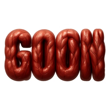 Enhance the bodybuilder muscles in the word GOON by adding prominent veins and a shiny, glossy effect to emphasize anatomical detail and make the flesh look more lifelike. Keep no background, transparent only. sticker