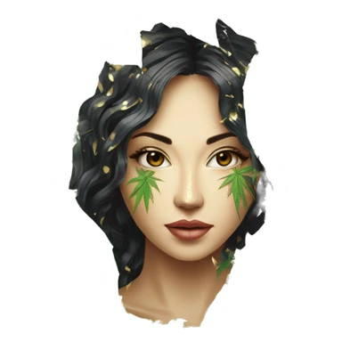  Hemp 420 lady face melting gold drizzle kintsugi palm leaves tropical made of 420 origami newspaper roses hemp leaves lantern fairy lights burning paper and hemp leaves in hair sticker