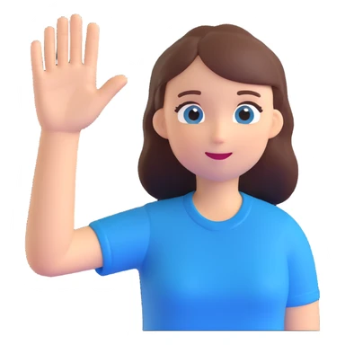 The face of an activist girl waving her hand in a blue T-shirt sticker