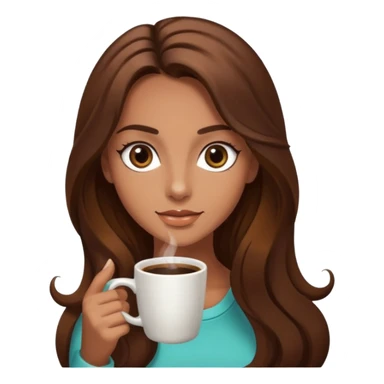 big dark eyes and tanned skin brown hair glamorous long hair with coffee  sticker