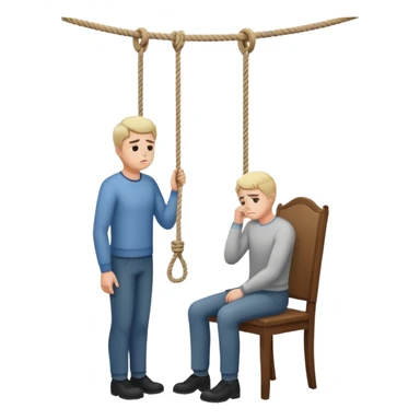 A man standing in the chair and looking at the hanging rope thinking to suicide  sticker