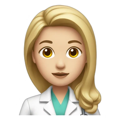 doctor dark blond hair  pink  top with white coat sticker