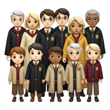 make bitlife kind of bitmojies of the harry potter universe. Make different kind of wizards and witches with different ages. make the clothes look like the one from hp sticker