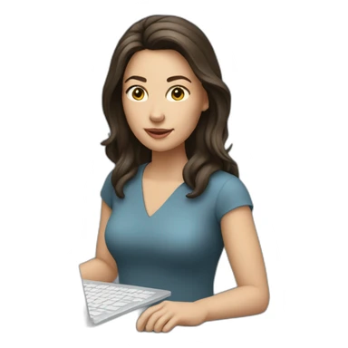brunette white woman using computer sticker