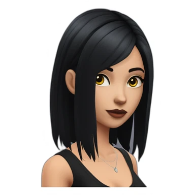 Sims+4+Anime+Cassandra+Goth-girl-dark-hair-black-tshirt+perfectly-centered sticker