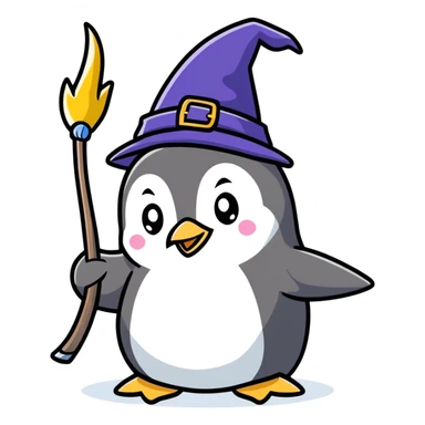 penguin wizard casting a spell sticker